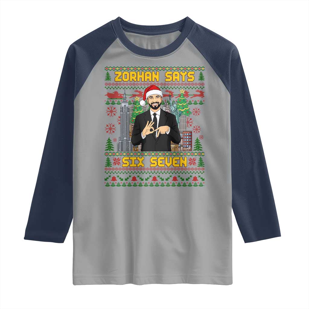 67 Six Seven Zohran Mamdani Christmas Raglan Shirt Progressive Democrats - Wonder Print Shop