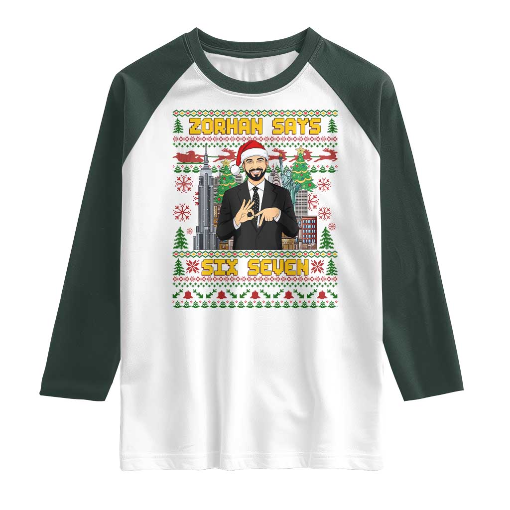 67 Six Seven Zohran Mamdani Christmas Raglan Shirt Progressive Democrats - Wonder Print Shop