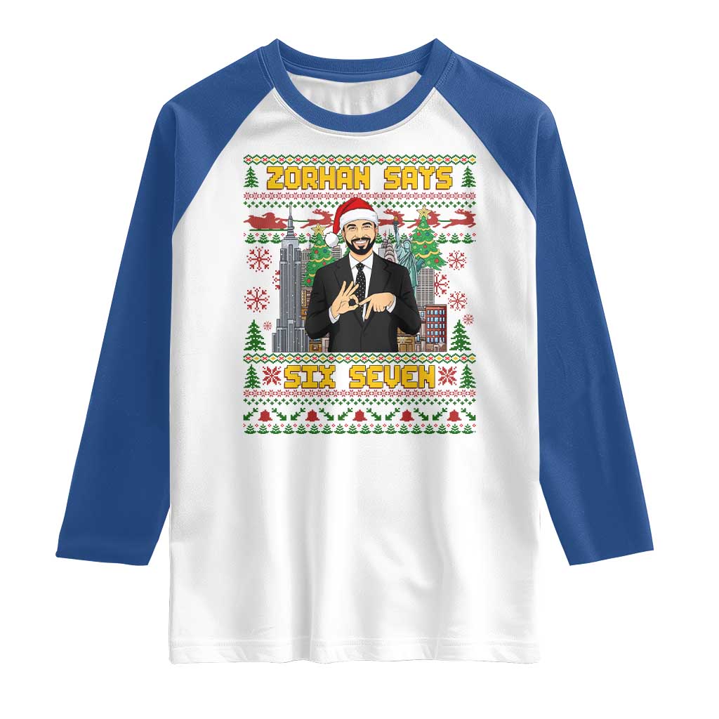 67 Six Seven Zohran Mamdani Christmas Raglan Shirt Progressive Democrats - Wonder Print Shop