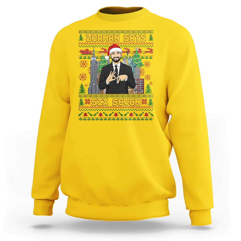 67 Six Seven Zohran Mamdani Christmas Sweatshirt Progressive Democrats - Wonder Print Shop