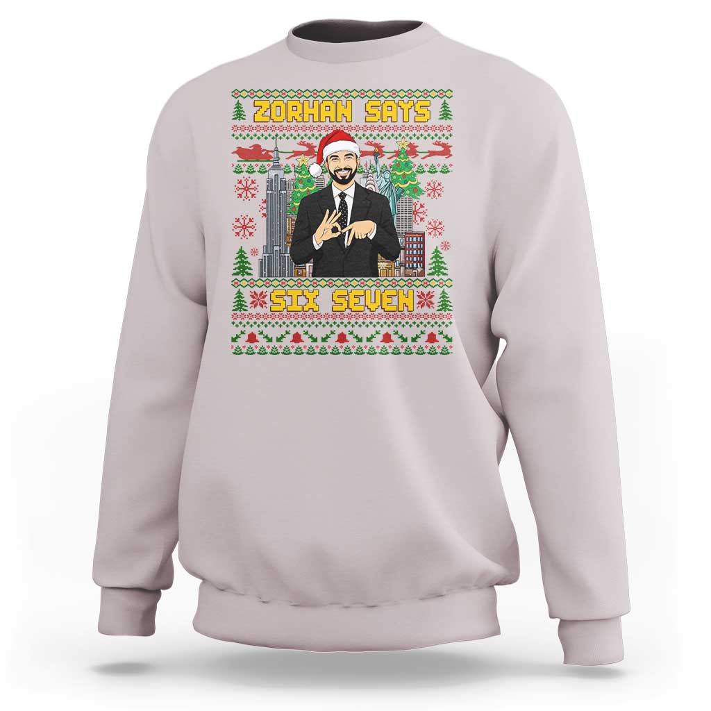 67 Six Seven Zohran Mamdani Christmas Sweatshirt Progressive Democrats - Wonder Print Shop