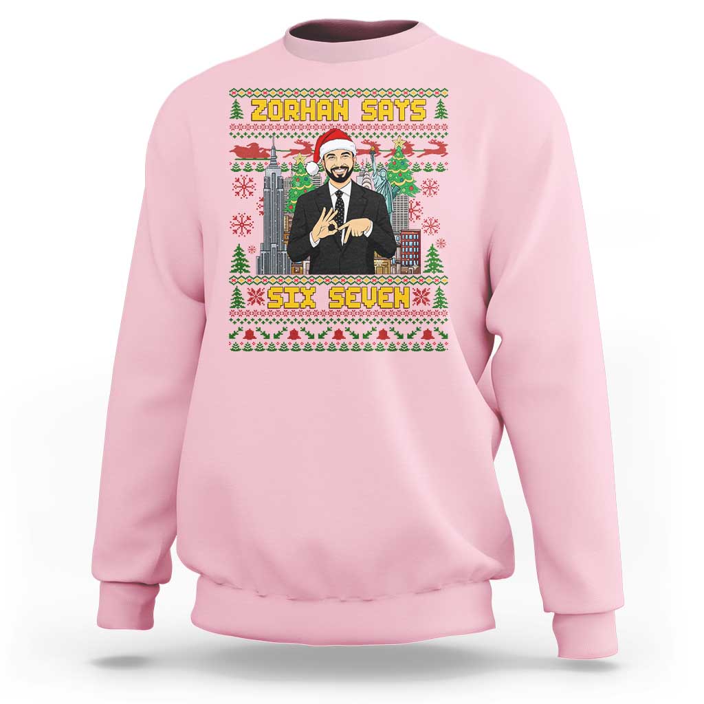 67 Six Seven Zohran Mamdani Christmas Sweatshirt Progressive Democrats - Wonder Print Shop