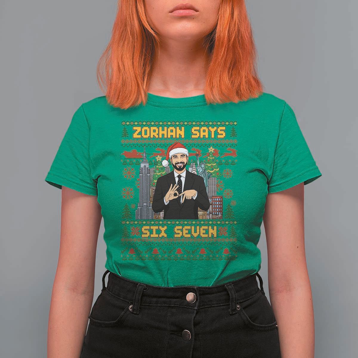 67 Six Seven Zohran Mamdani Christmas T Shirt For Women Progressive Democrats - Wonder Print Shop