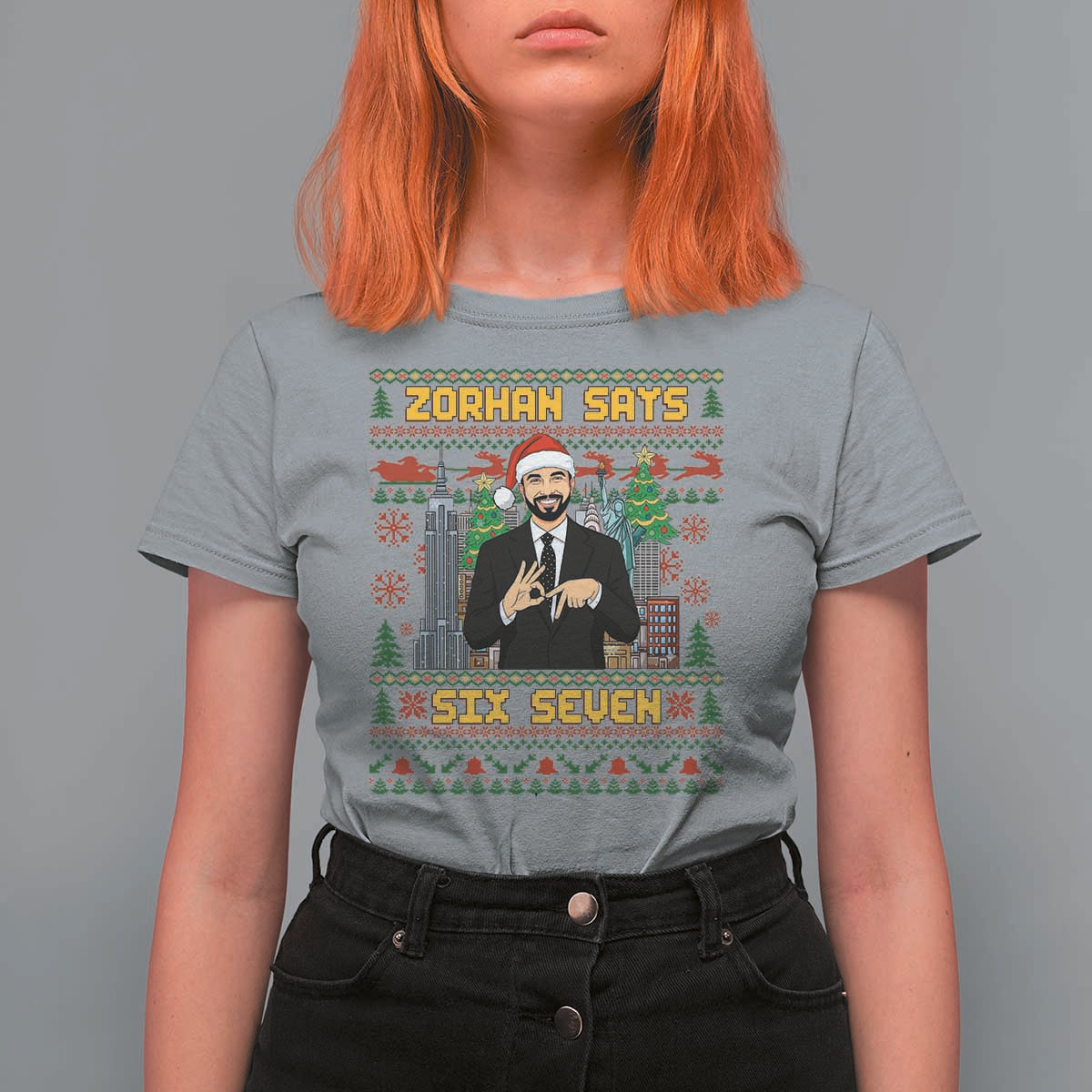 67 Six Seven Zohran Mamdani Christmas T Shirt For Women Progressive Democrats - Wonder Print Shop