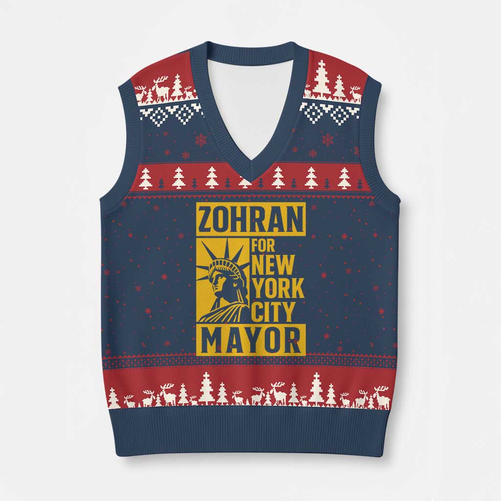Zohran Mamdani NYC Mayor V-Neck Knit Sweater Vest Funny Cool Trendy Progressive - Wonder Print Shop