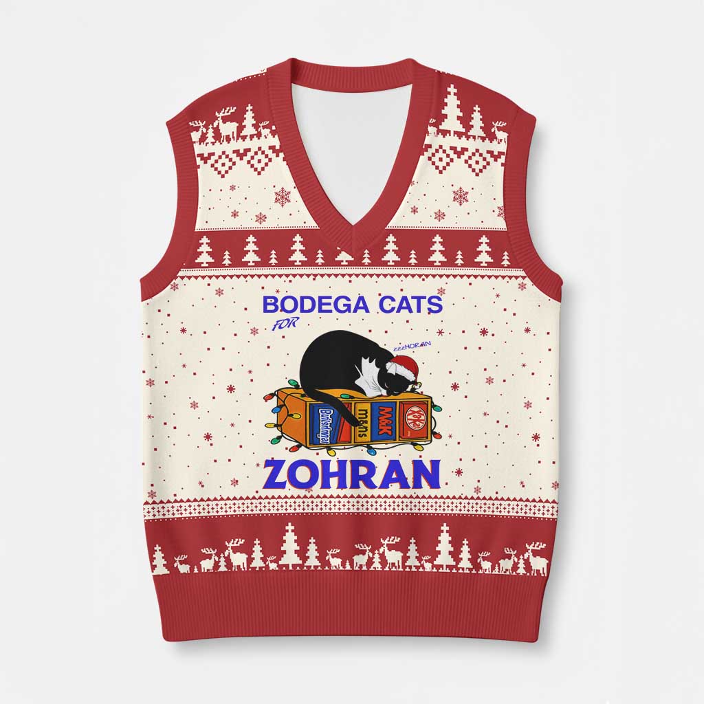 Bodega Cats of New York V-Neck Knit Sweater Vest Funny Cat NYC Xmas - Wonder Print Shop