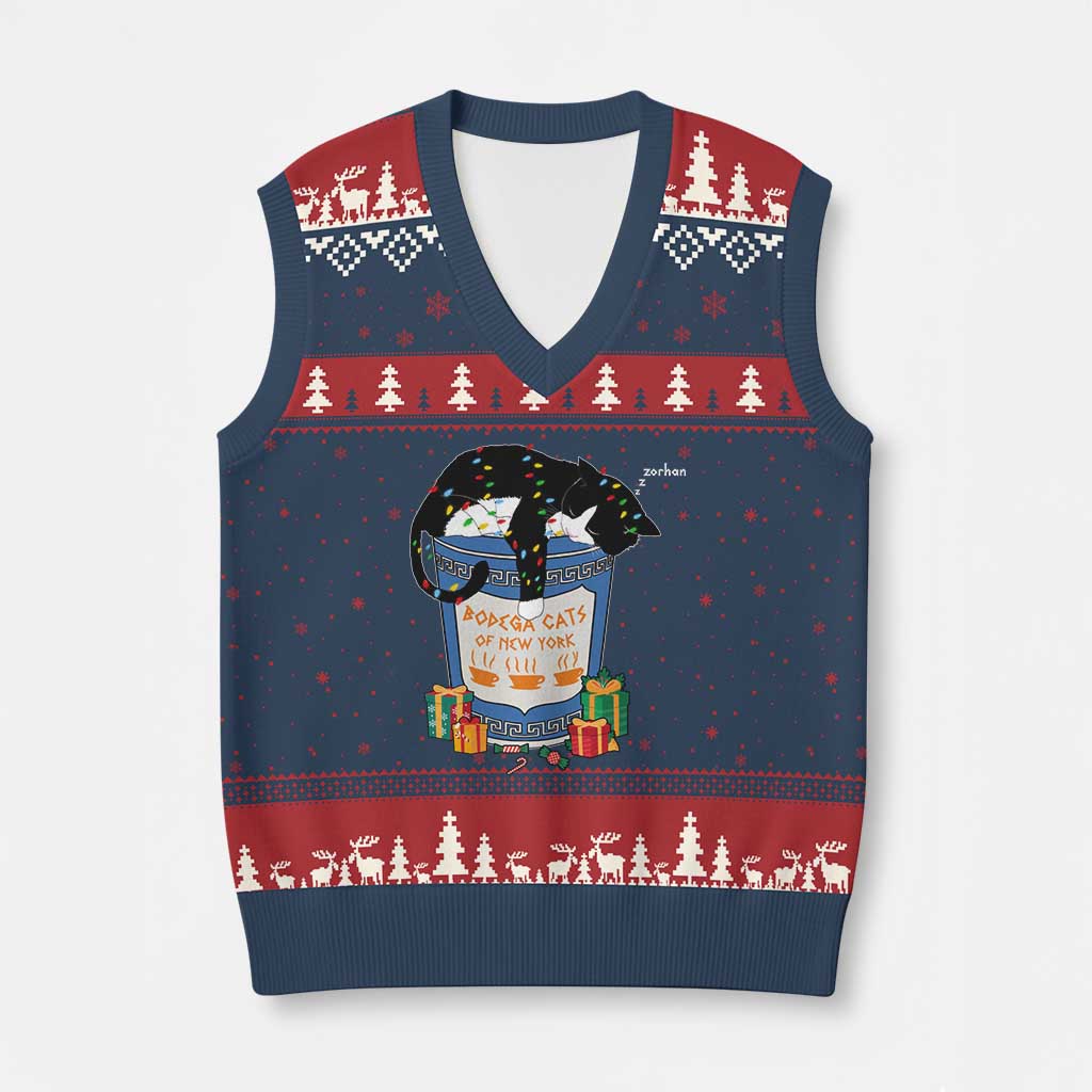 Bodega Cats of New York V-Neck Knit Sweater Vest Funny Democrat Xmas - Wonder Print Shop