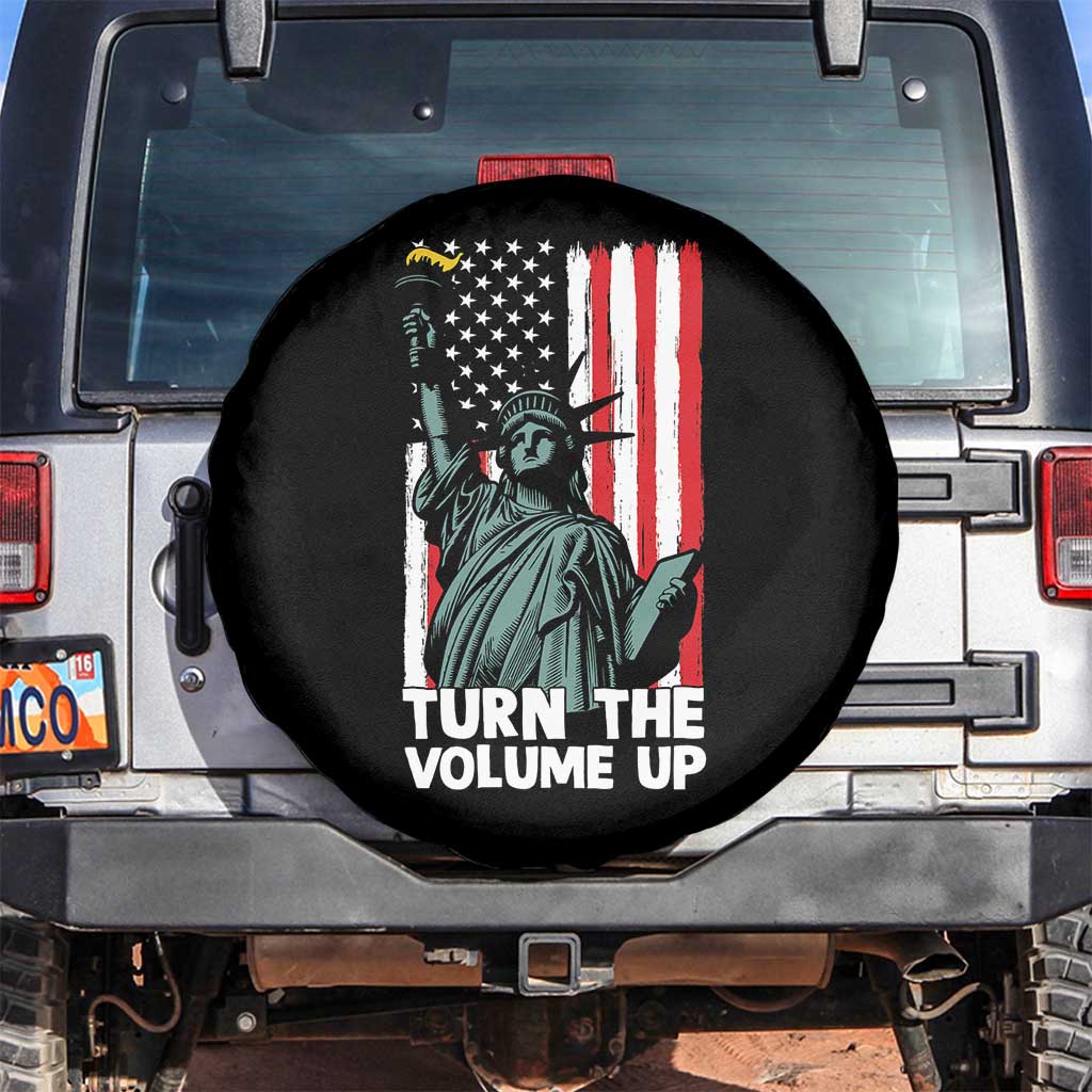 Turn The Volume Up Spare Tire Cover Statue of Liberty Patriotic American Flag - Wonder Print Shop