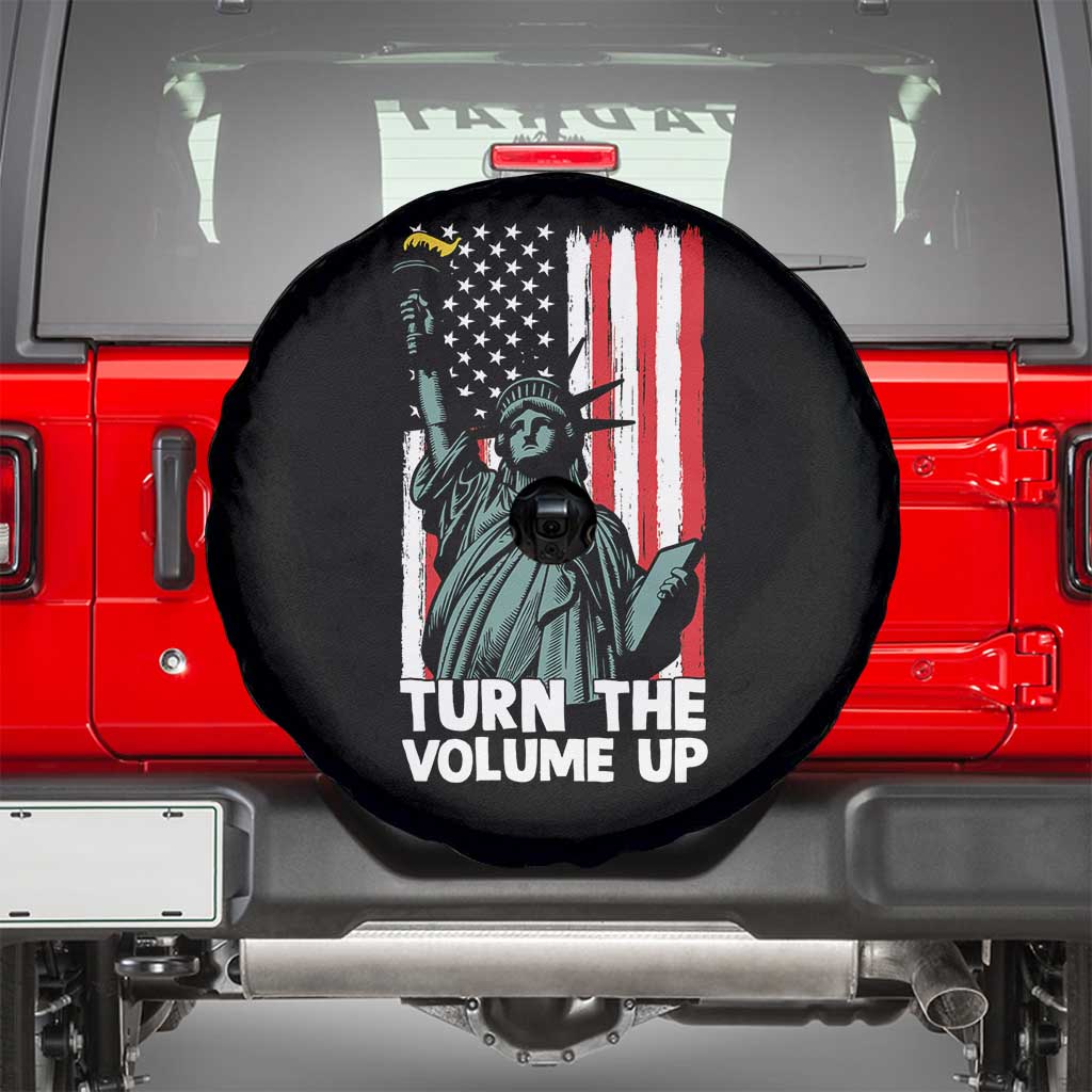 Turn The Volume Up Spare Tire Cover Statue of Liberty Patriotic American Flag - Wonder Print Shop