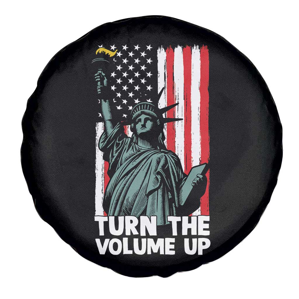 Turn The Volume Up Spare Tire Cover Statue of Liberty Patriotic American Flag - Wonder Print Shop