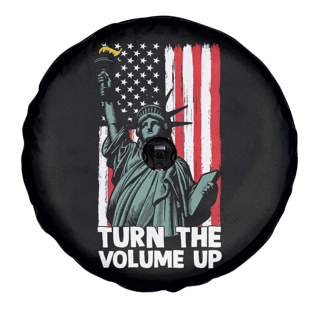 Turn The Volume Up Spare Tire Cover Statue of Liberty Patriotic American Flag - Wonder Print Shop