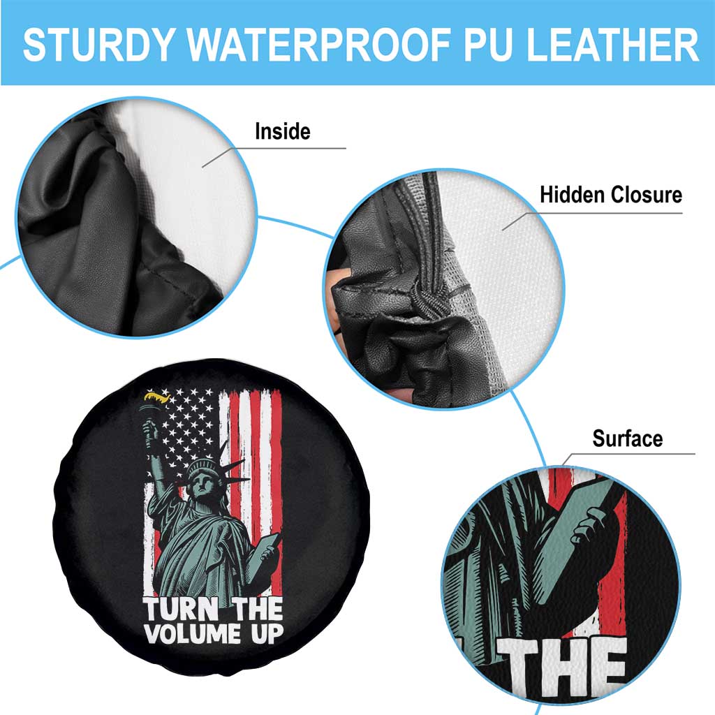 Turn The Volume Up Spare Tire Cover Statue of Liberty Patriotic American Flag - Wonder Print Shop