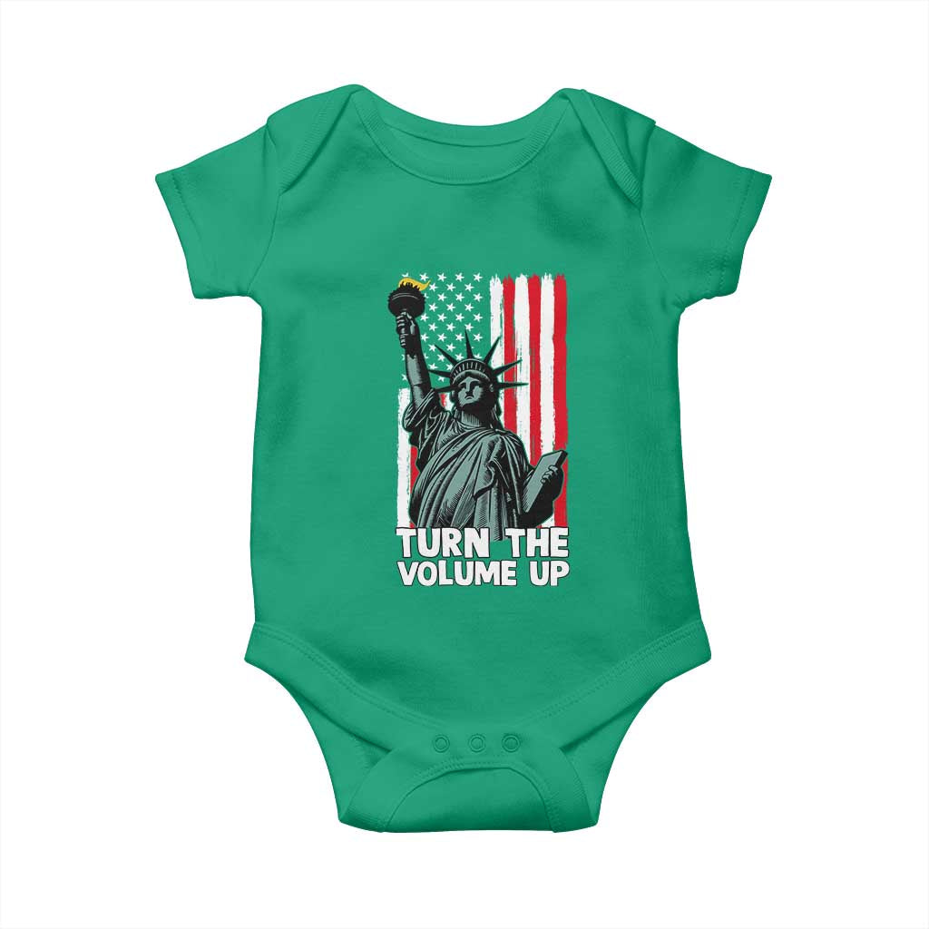 Turn The Volume Up Baby Onesie Statue of Liberty Patriotic American Flag - Wonder Print Shop