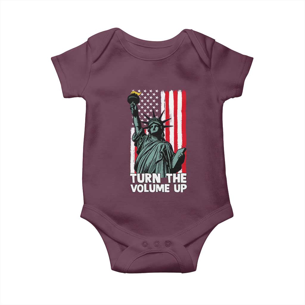 Turn The Volume Up Baby Onesie Statue of Liberty Patriotic American Flag - Wonder Print Shop