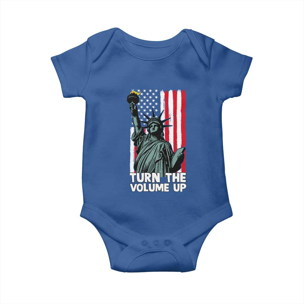 Turn The Volume Up Baby Onesie Statue of Liberty Patriotic American Flag - Wonder Print Shop