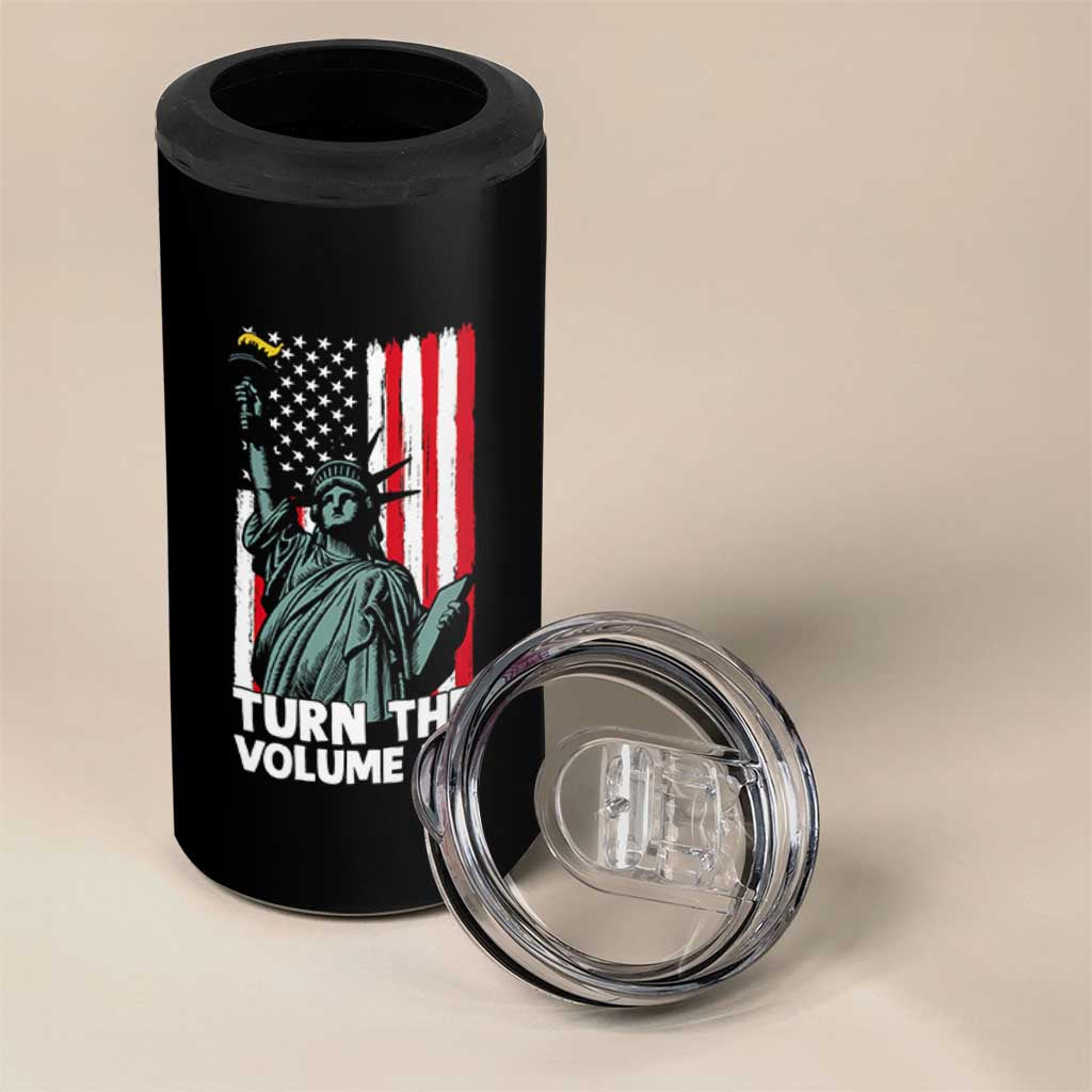 Turn The Volume Up 4 in 1 Can Cooler Tumbler Statue of Liberty Patriotic American Flag - Wonder Print Shop