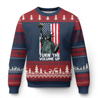 Turn The Volume Up Ugly Christmas Sweater Statue of Liberty Patriotic American Flag - Wonder Print Shop