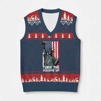 Turn The Volume Up V-Neck Knit Sweater Vest Statue of Liberty Patriotic American Flag - Wonder Print Shop