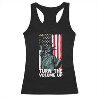 Turn The Volume Up Racerback Tank Top Statue of Liberty Patriotic American Flag - Wonder Print Shop