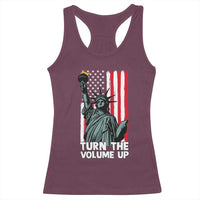 Turn The Volume Up Racerback Tank Top Statue of Liberty Patriotic American Flag - Wonder Print Shop