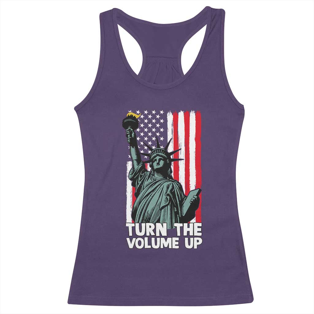 Turn The Volume Up Racerback Tank Top Statue of Liberty Patriotic American Flag - Wonder Print Shop