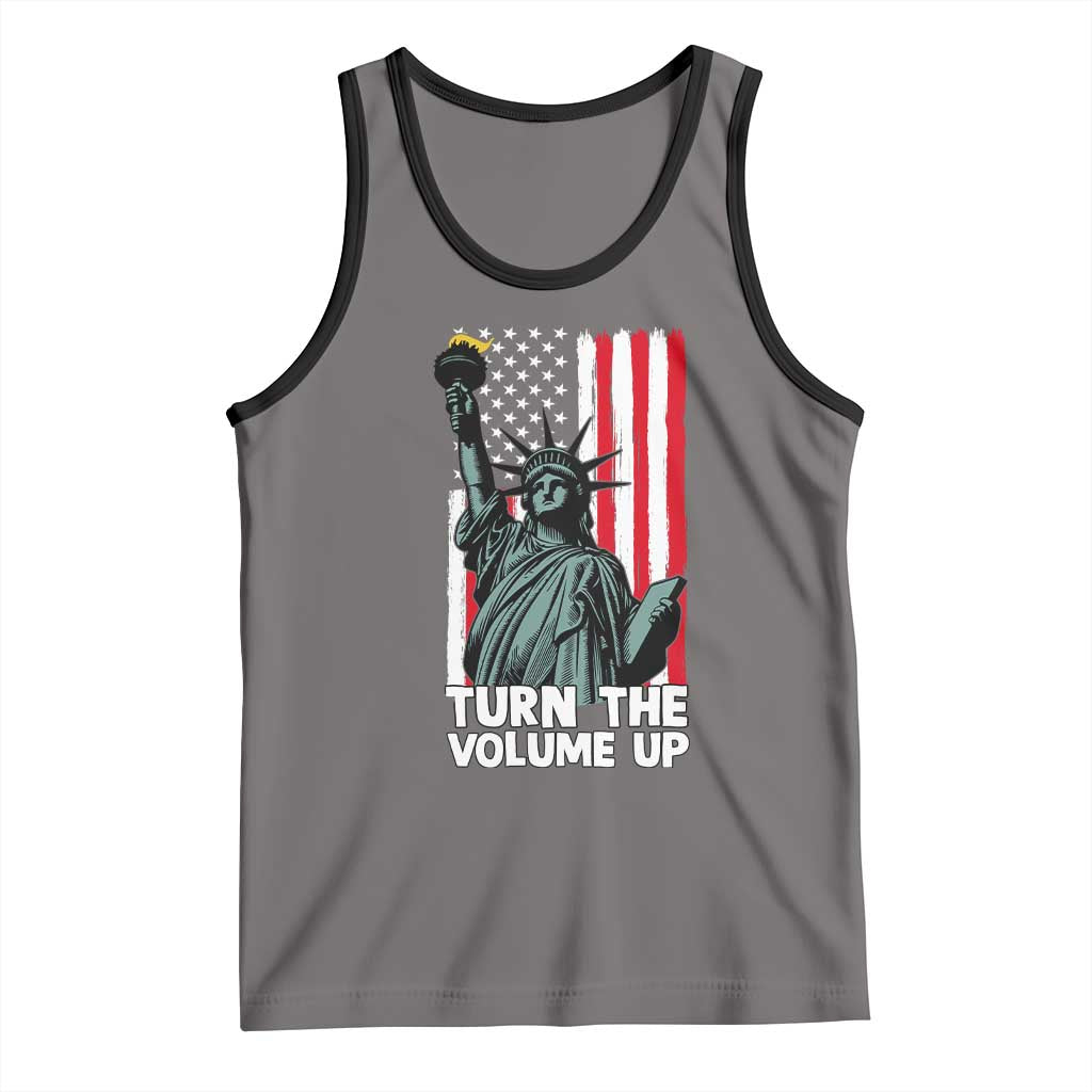 Turn The Volume Up Tank Top Statue of Liberty Patriotic American Flag - Wonder Print Shop
