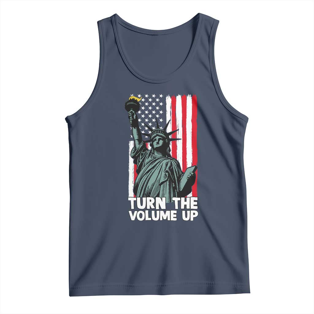 Turn The Volume Up Tank Top Statue of Liberty Patriotic American Flag - Wonder Print Shop