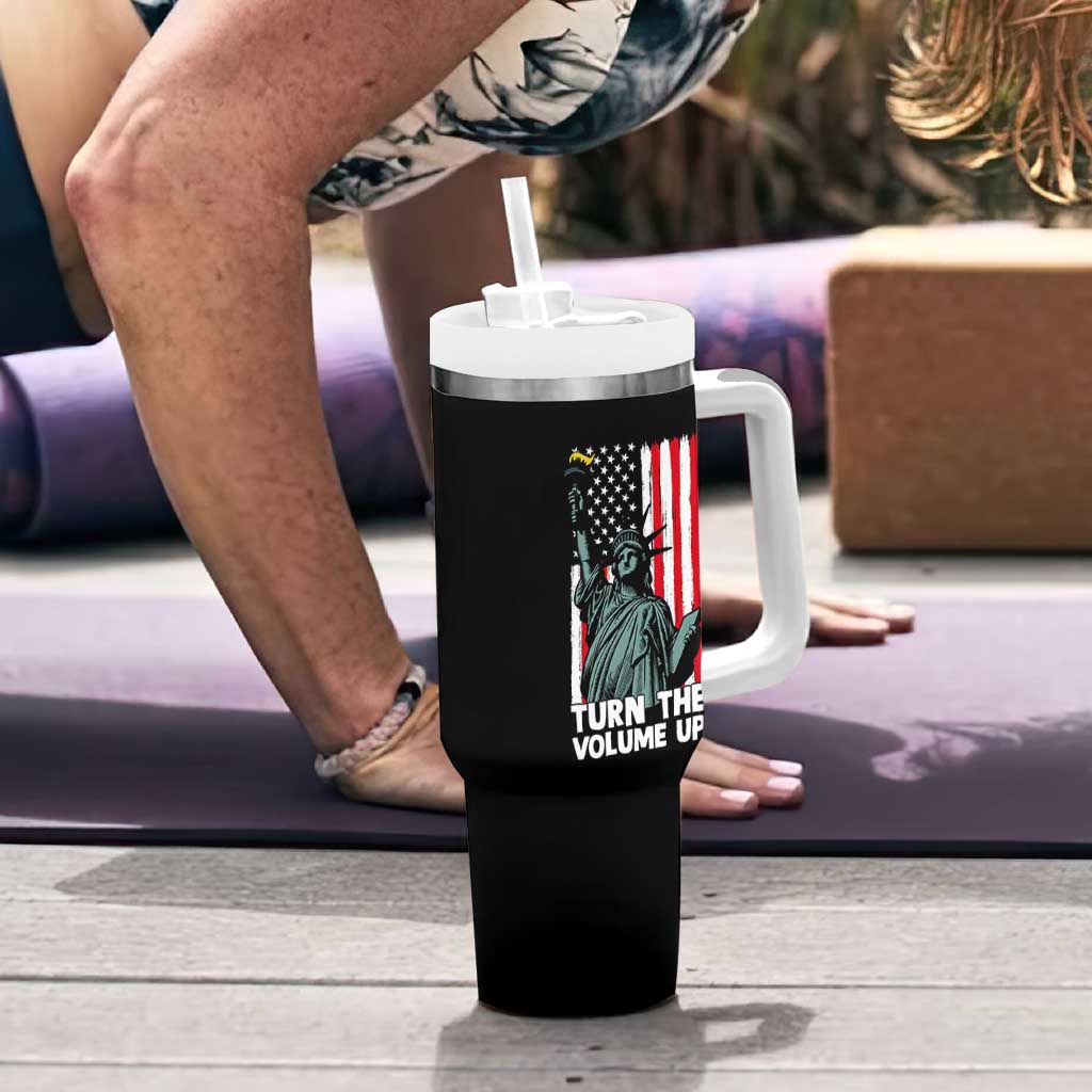 Turn The Volume Up Tumbler With Handle Statue of Liberty Patriotic American Flag - Wonder Print Shop