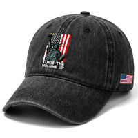 Turn The Volume Up Washed Cotton Baseball Cap Statue of Liberty Patriotic American Flag