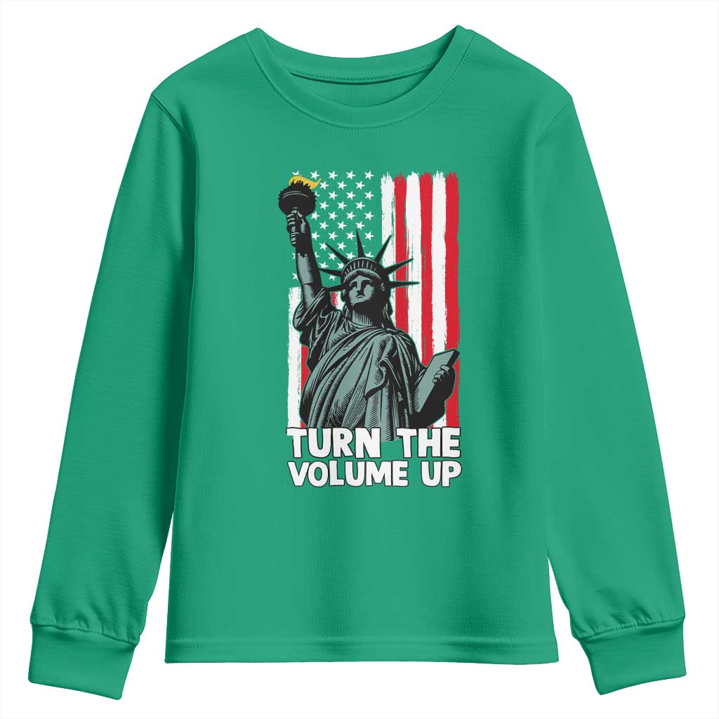 Turn The Volume Up Youth Sweatshirt Statue of Liberty Patriotic American Flag - Wonder Print Shop