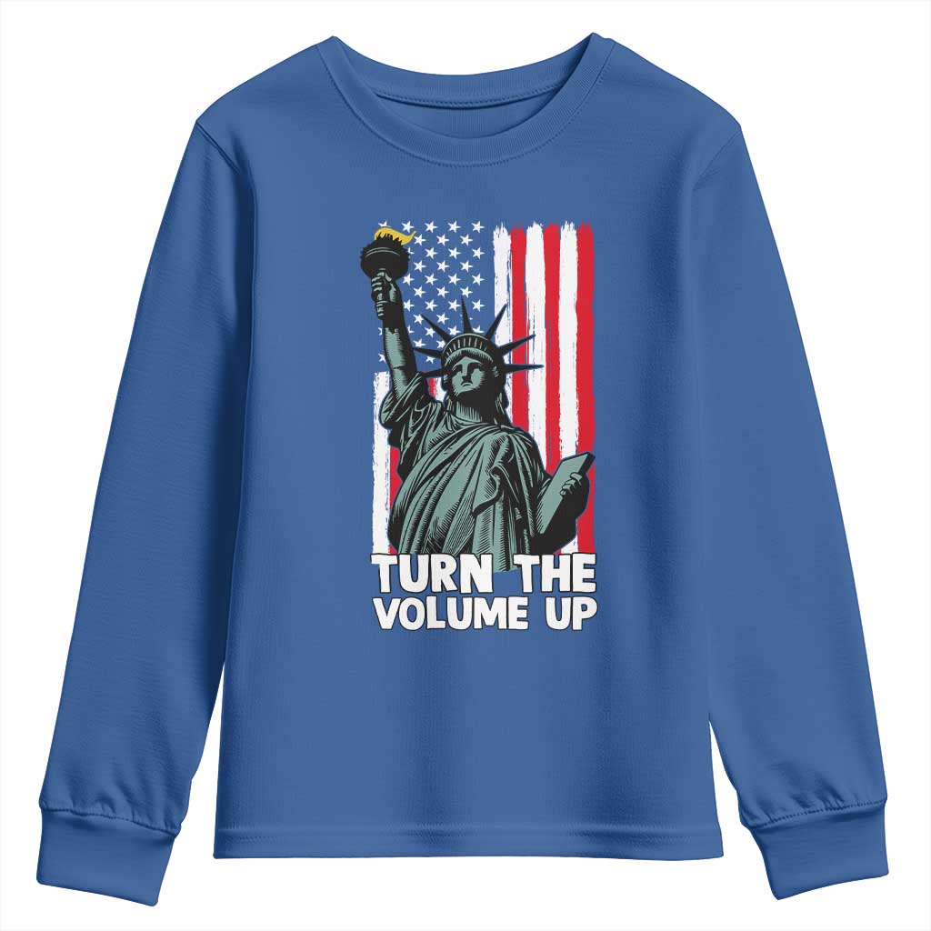 Turn The Volume Up Youth Sweatshirt Statue of Liberty Patriotic American Flag - Wonder Print Shop