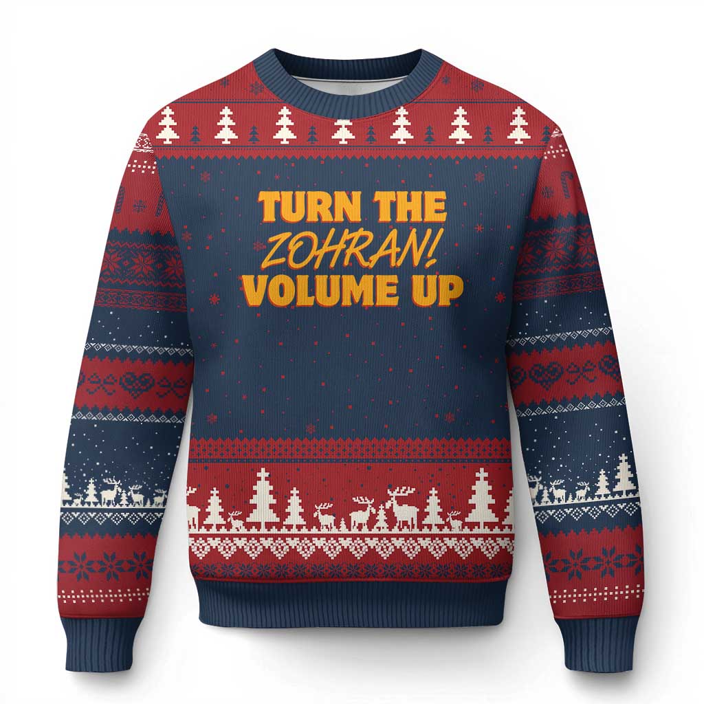 Turn The Volume Up Ugly Christmas Sweater Zohran Mamdani - Wonder Print Shop