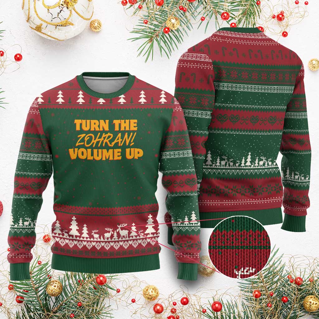 Turn The Volume Up Ugly Christmas Sweater Zohran Mamdani - Wonder Print Shop