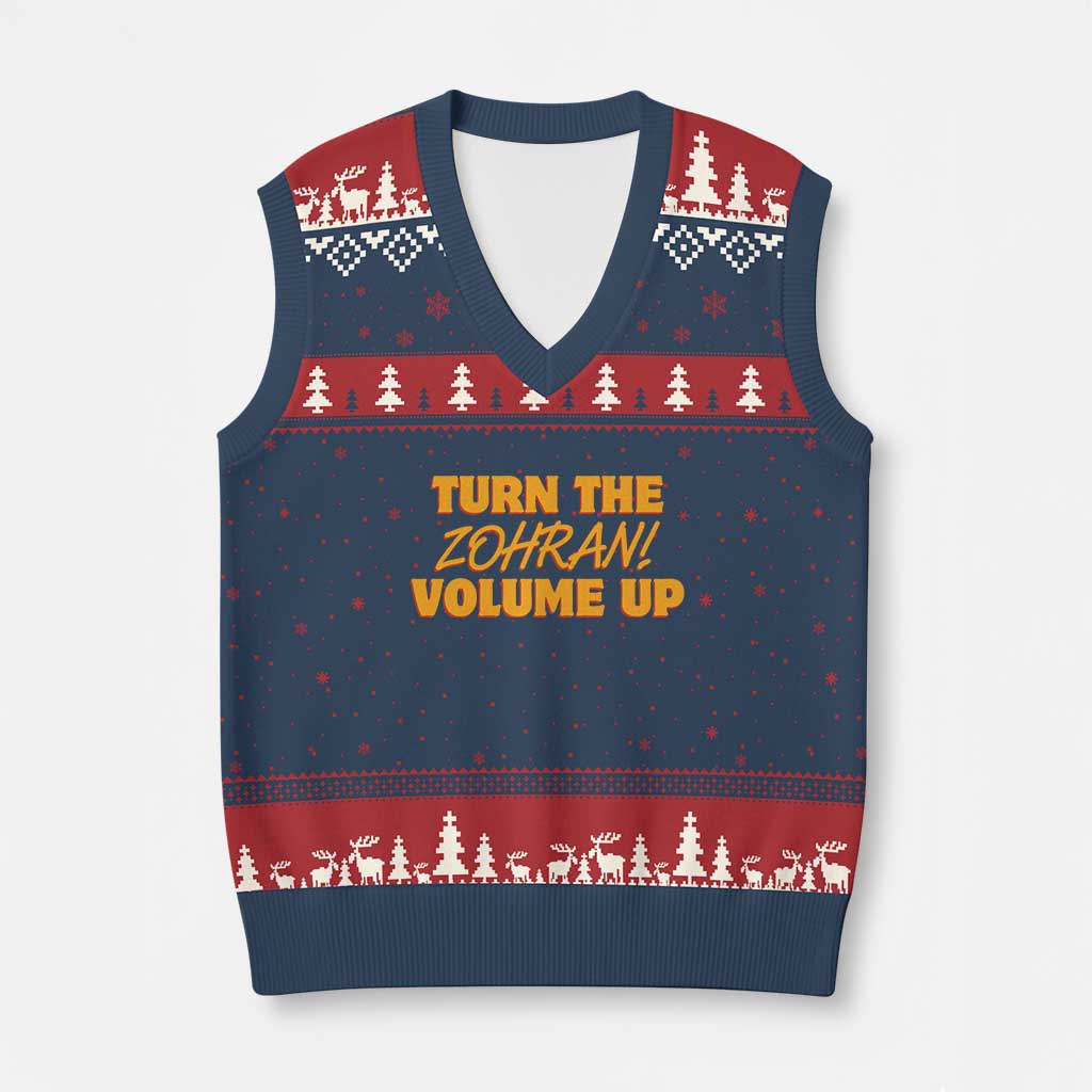 Turn The Volume Up V-Neck Knit Sweater Vest Zohran Mamdani - Wonder Print Shop