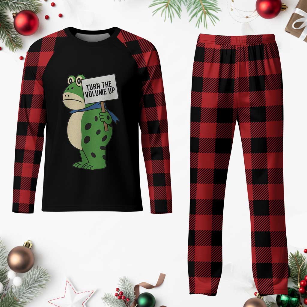 Turn The Volume Up Plaid Pajama Set Resist Frog Portland Protest - Wonder Print Shop