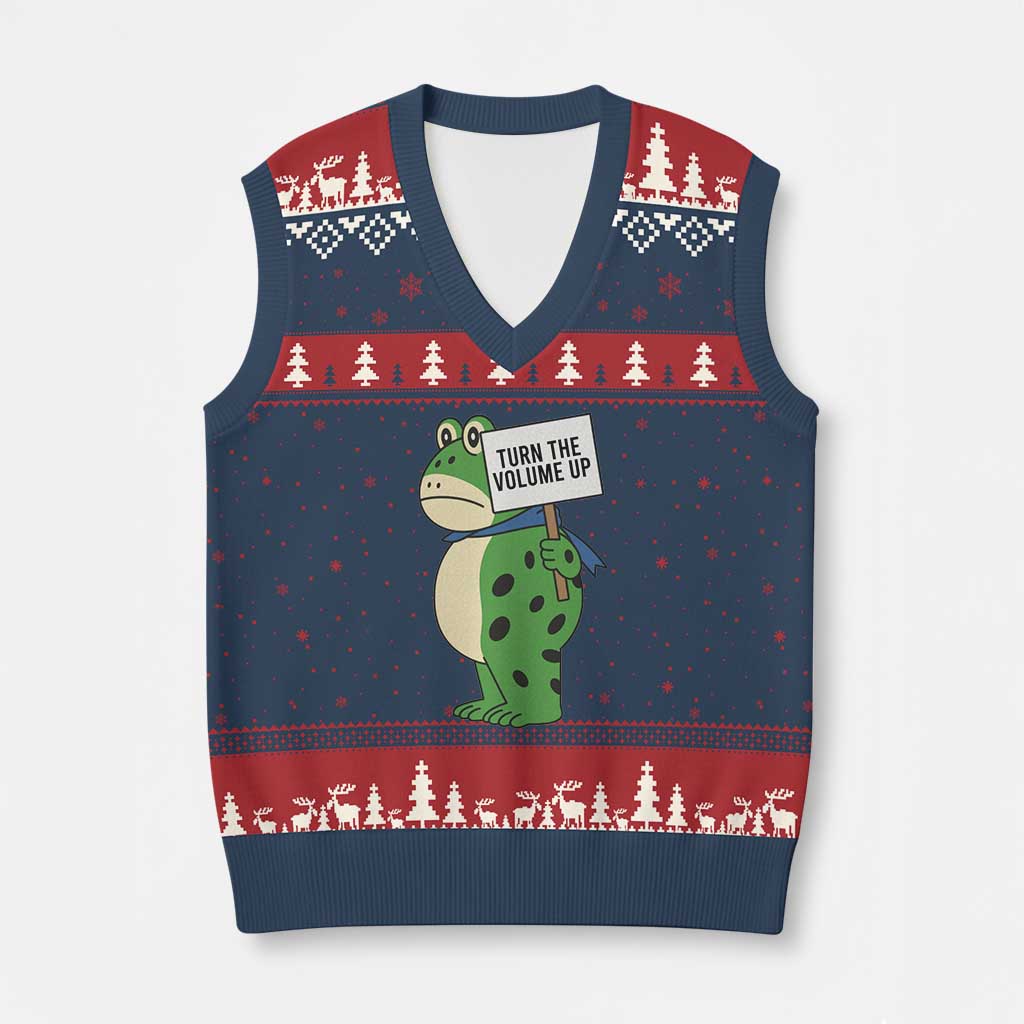 Turn The Volume Up V-Neck Knit Sweater Vest Resist Frog Portland Protest - Wonder Print Shop