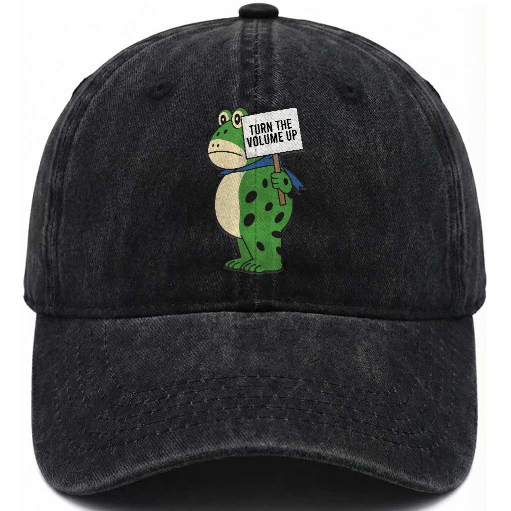 Turn The Volume Up Washed Cotton Baseball Cap Resist Frog Portland Protest