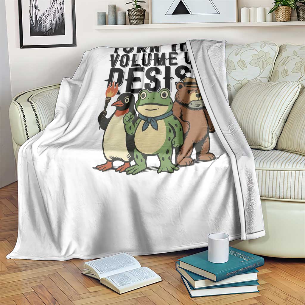Turn The Volume Up Resist Throw Blanket Portland Frog Bear Penguin Protester - Wonder Print Shop