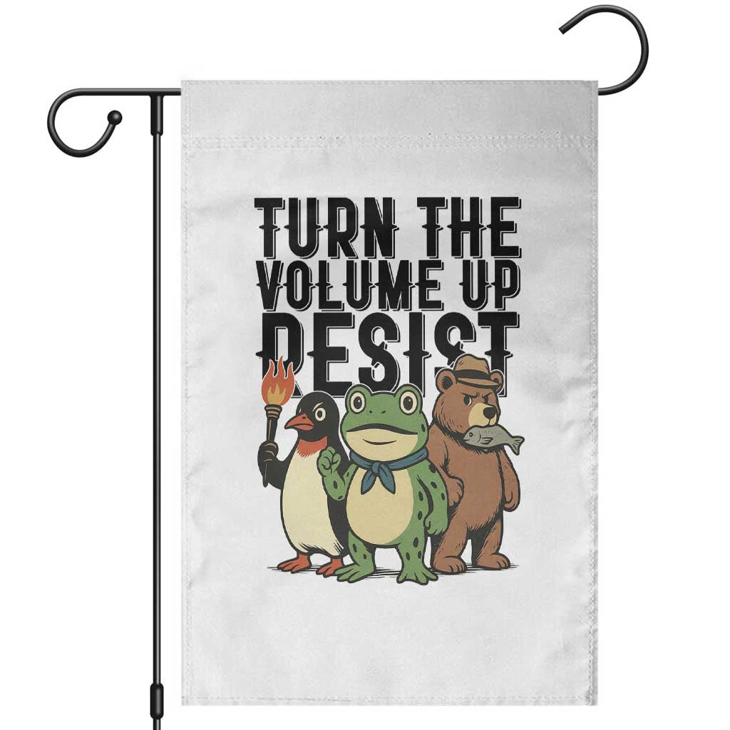 Turn The Volume Up Resist Garden Flag Portland Frog Bear Penguin Protester - Wonder Print Shop