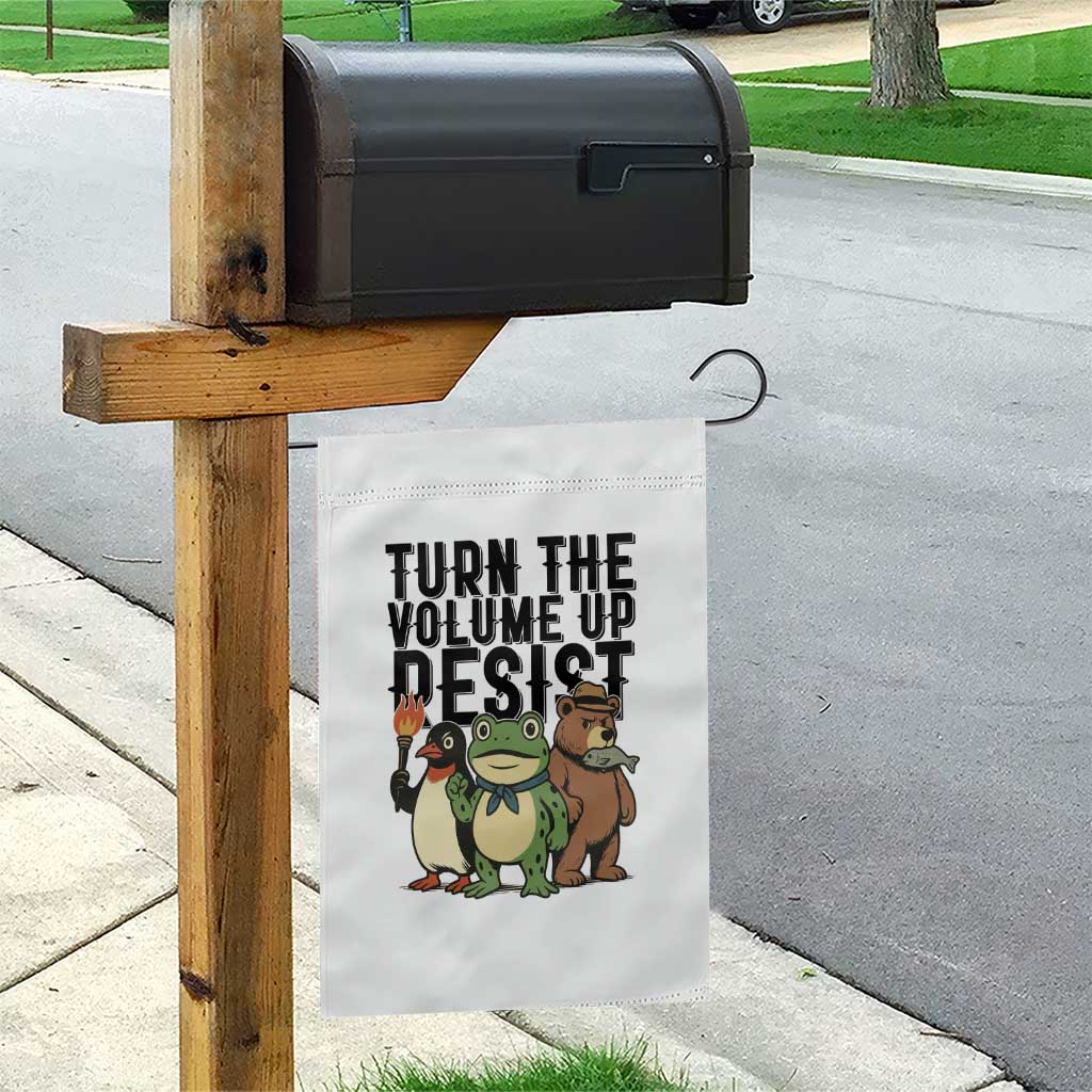 Turn The Volume Up Resist Garden Flag Portland Frog Bear Penguin Protester - Wonder Print Shop