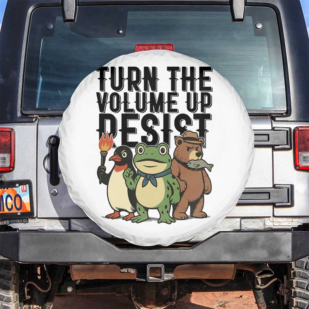 Turn The Volume Up Resist Spare Tire Cover Portland Frog Bear Penguin Protester - Wonder Print Shop