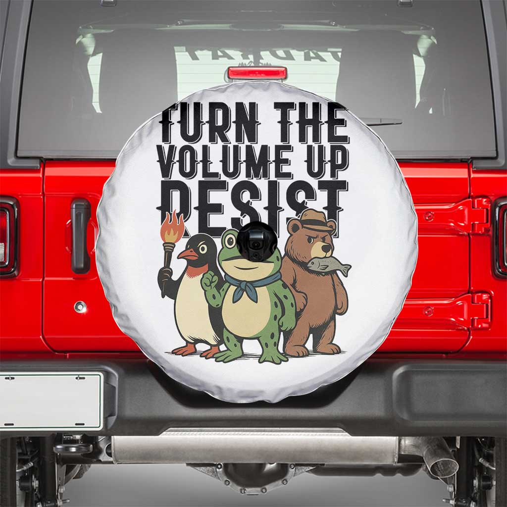 Turn The Volume Up Resist Spare Tire Cover Portland Frog Bear Penguin Protester - Wonder Print Shop