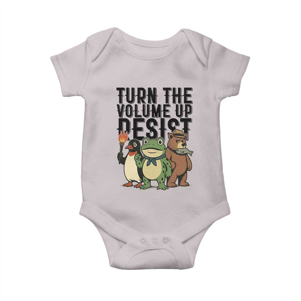 Turn The Volume Up Resist Baby Onesie Portland Frog Bear Penguin Protester - Wonder Print Shop