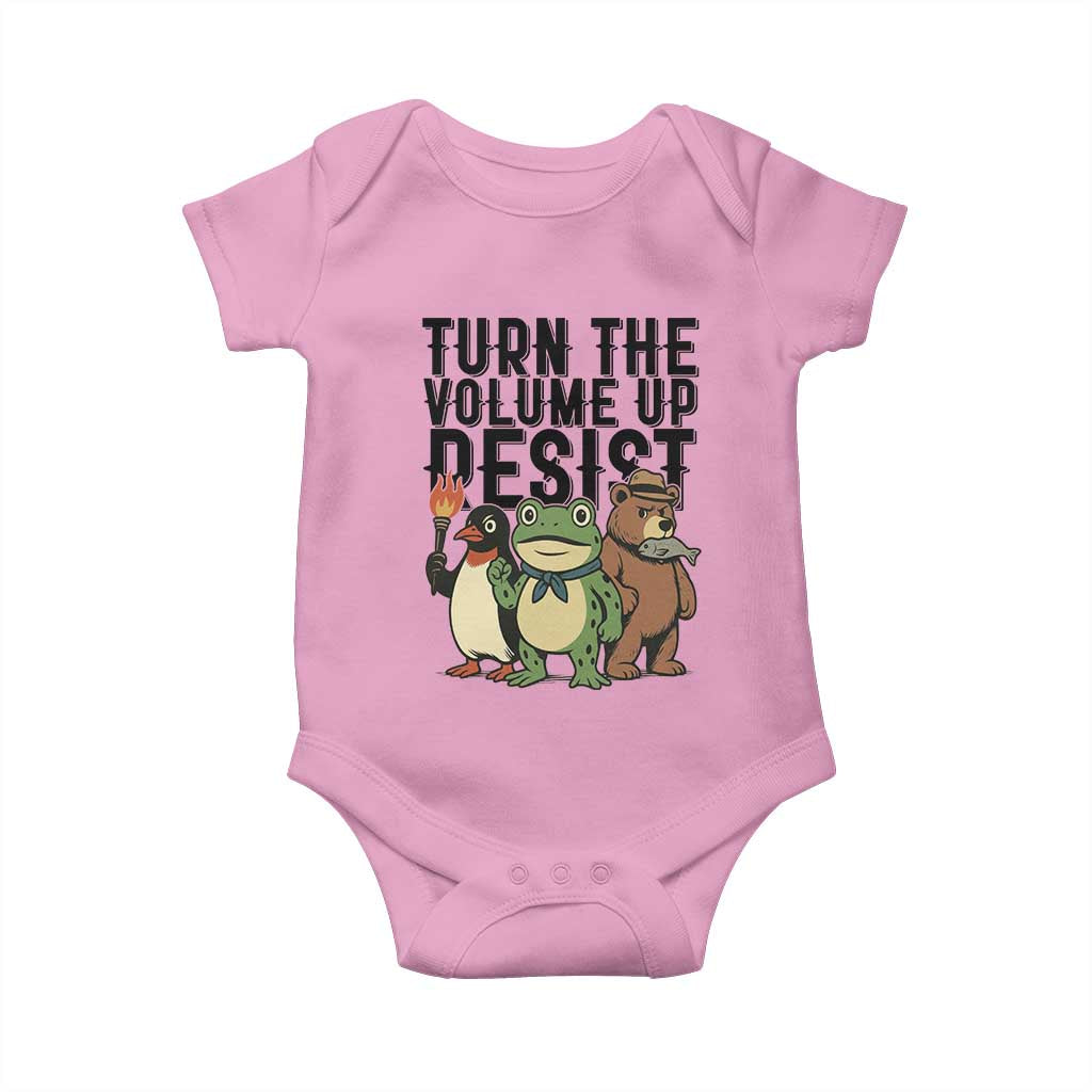 Turn The Volume Up Resist Baby Onesie Portland Frog Bear Penguin Protester - Wonder Print Shop