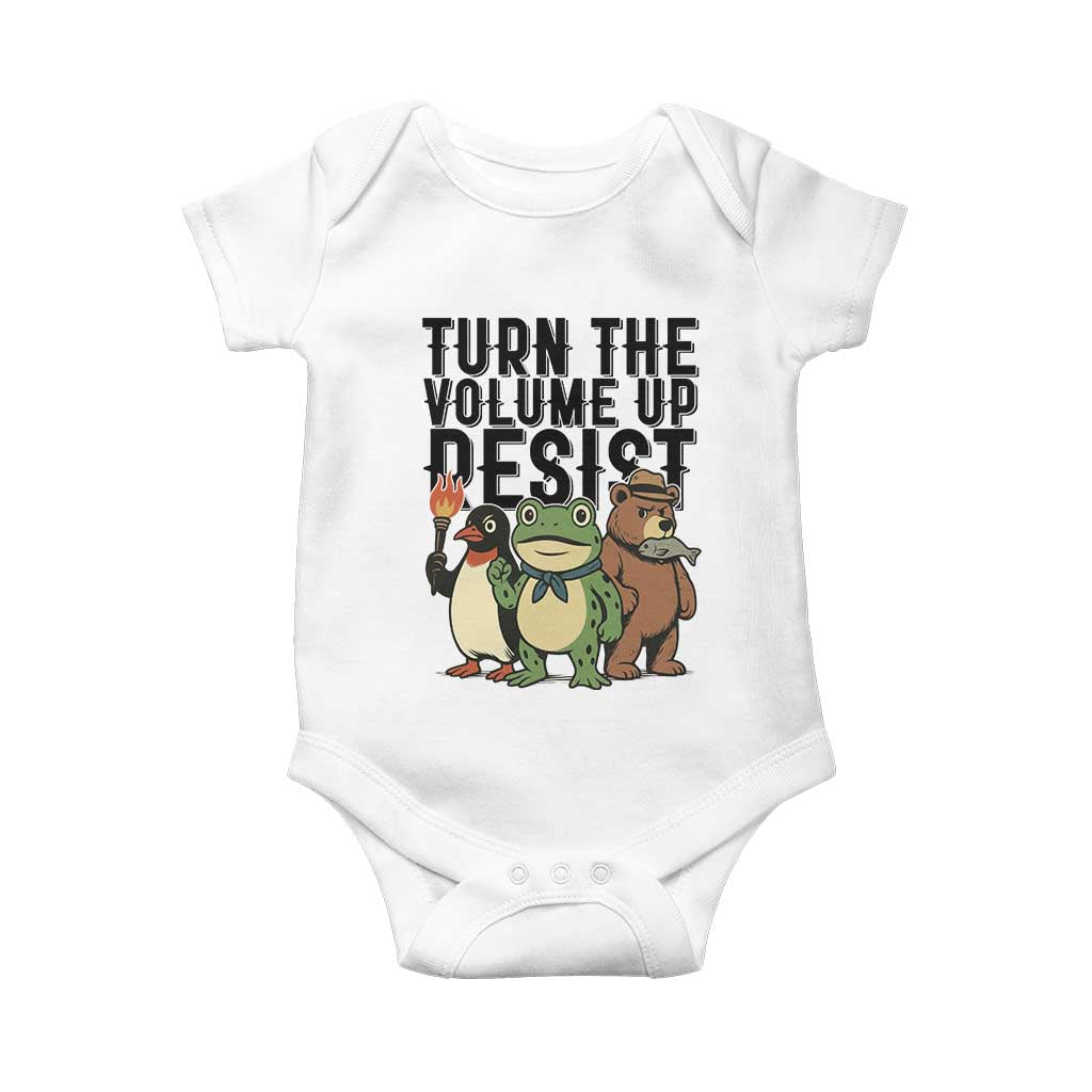 Turn The Volume Up Resist Baby Onesie Portland Frog Bear Penguin Protester - Wonder Print Shop