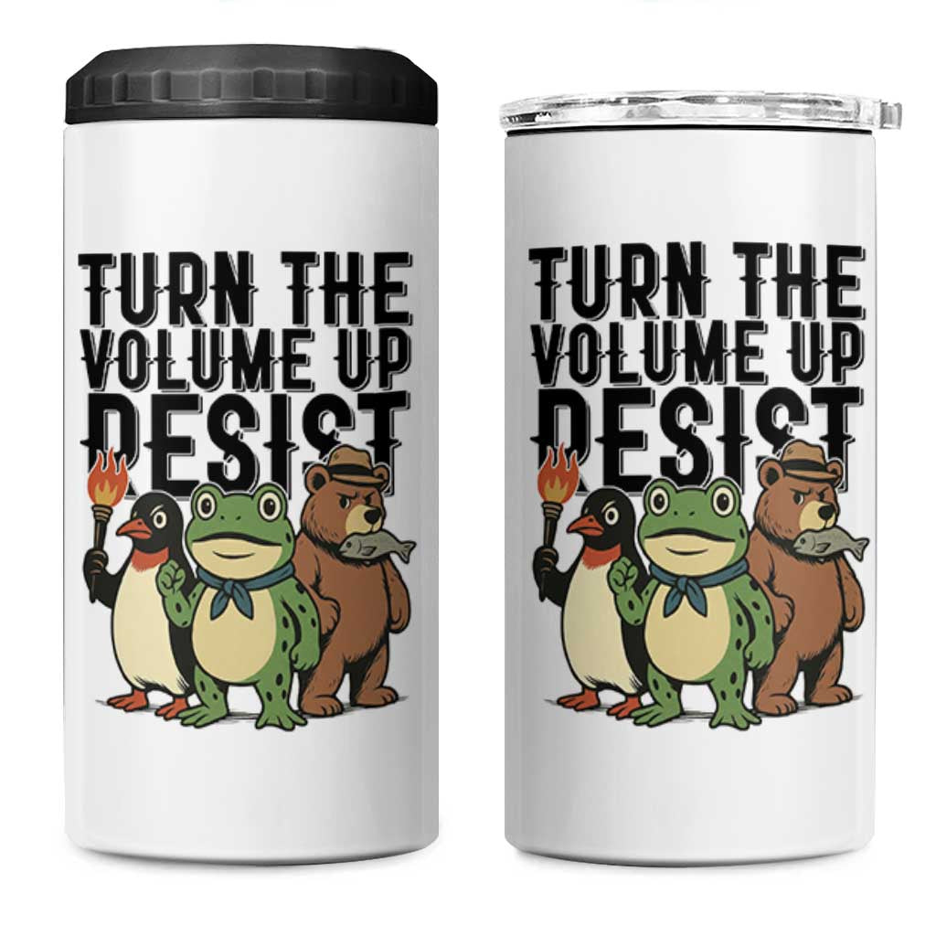 Turn The Volume Up Resist 4 in 1 Can Cooler Tumbler Portland Frog Bear Penguin Protester - Wonder Print Shop