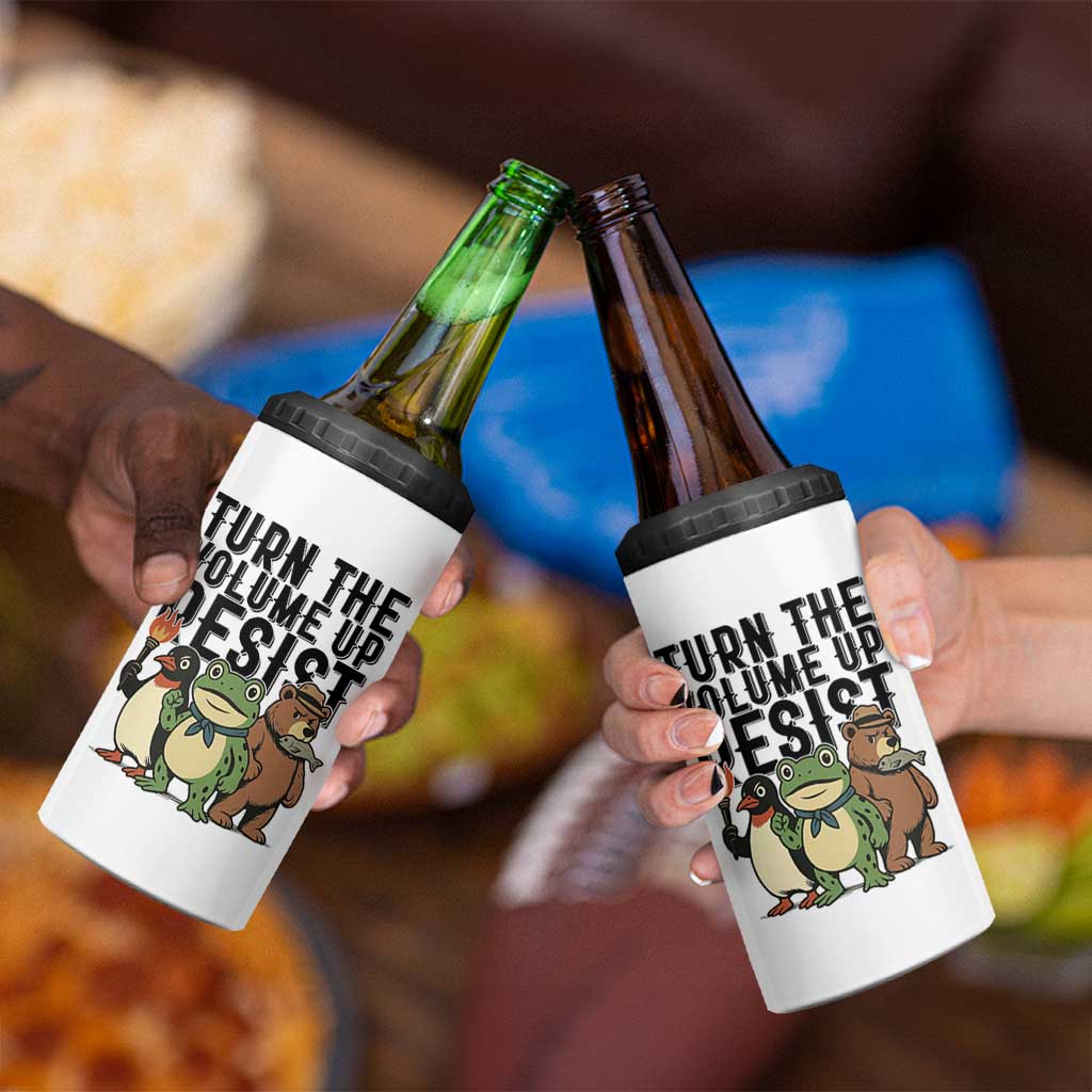 Turn The Volume Up Resist 4 in 1 Can Cooler Tumbler Portland Frog Bear Penguin Protester - Wonder Print Shop