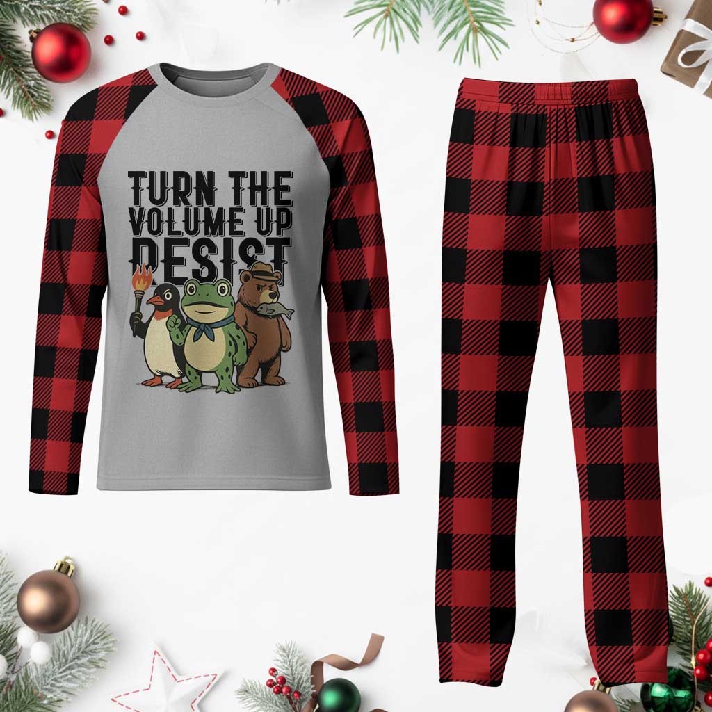 Turn The Volume Up Resist Plaid Pajama Set Portland Frog Bear Penguin Protester - Wonder Print Shop