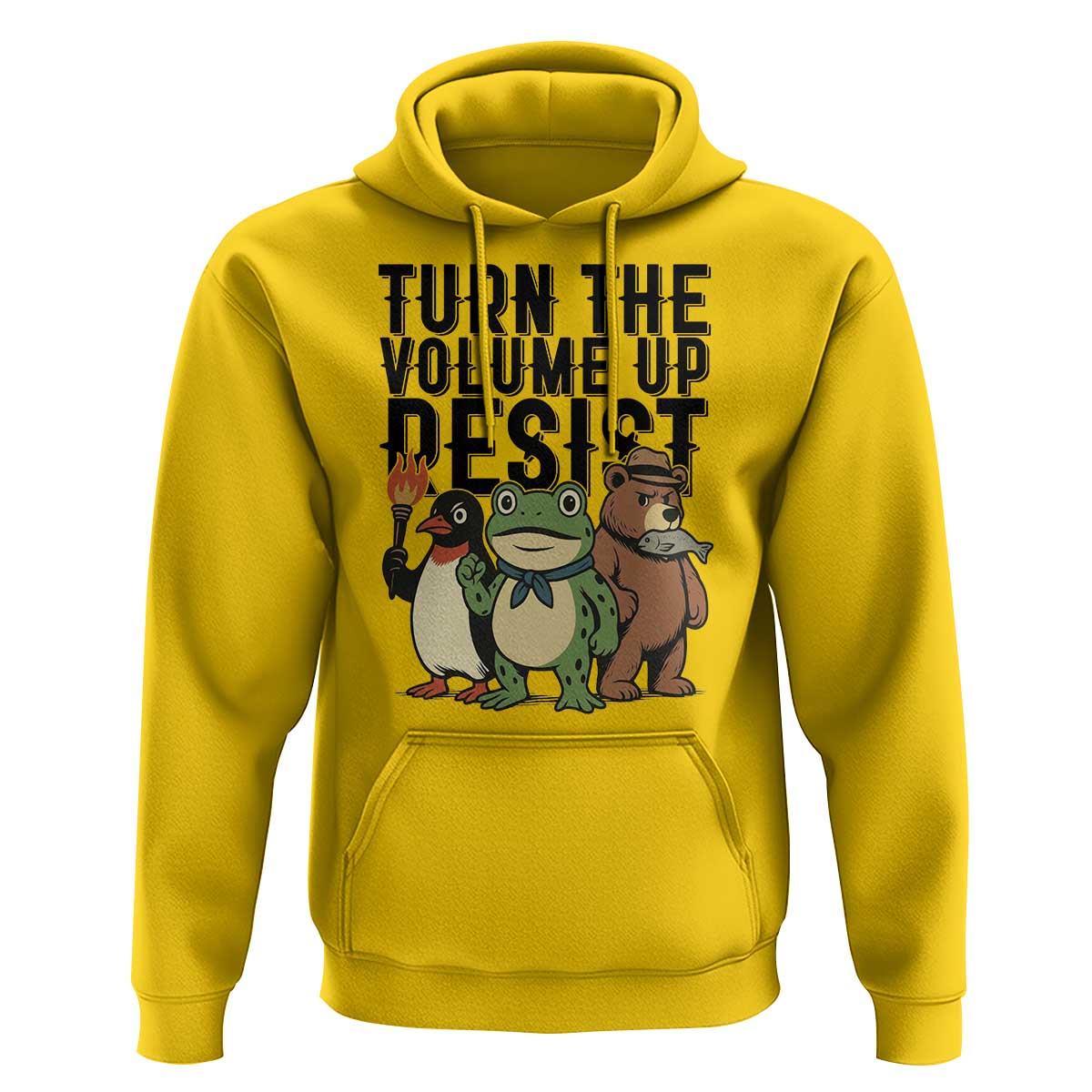 Turn The Volume Up Resist Hoodie Portland Frog Bear Penguin Protester - Wonder Print Shop