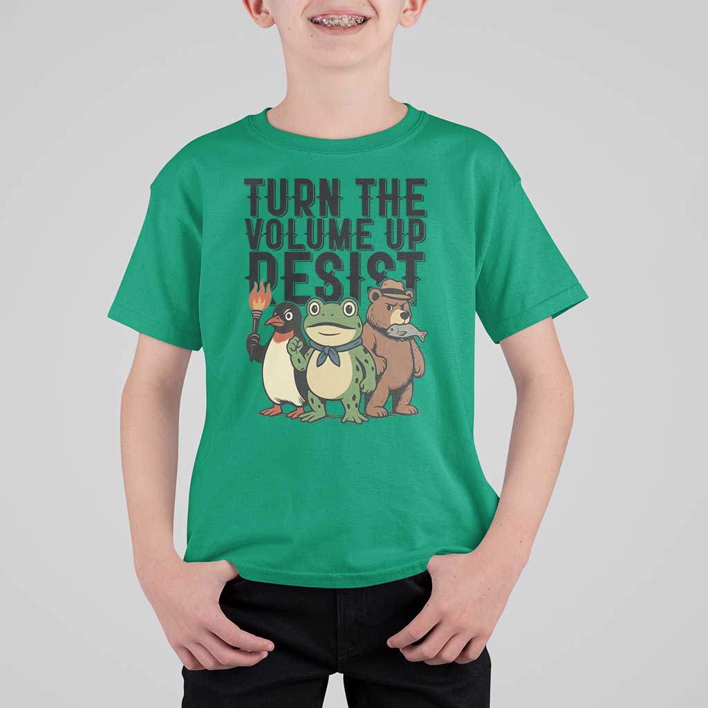 Turn The Volume Up Resist T Shirt For Kid Portland Frog Bear Penguin Protester - Wonder Print Shop